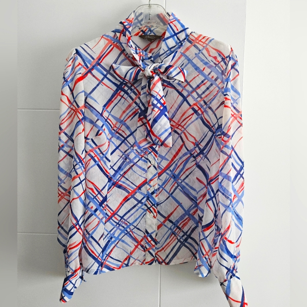 Jessica 6 Career Blouse Work Dress Shirt Button-up Top With Neck Tie